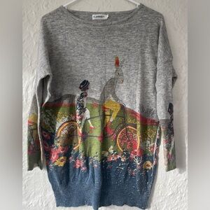 Y2K L. A. Soul Wear Wool Blend Pullover Gray Vintage Rabbit Design Sweater: M